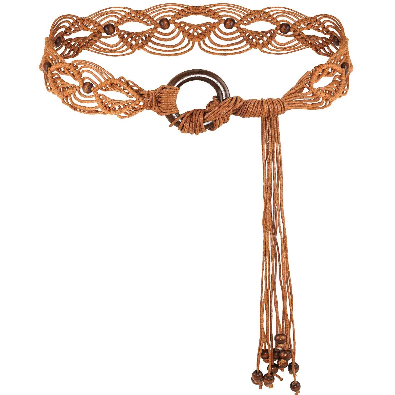 5233 Boho Braid Belt For Women Bohemian Woven Waist Belts Dress 170cm Brown